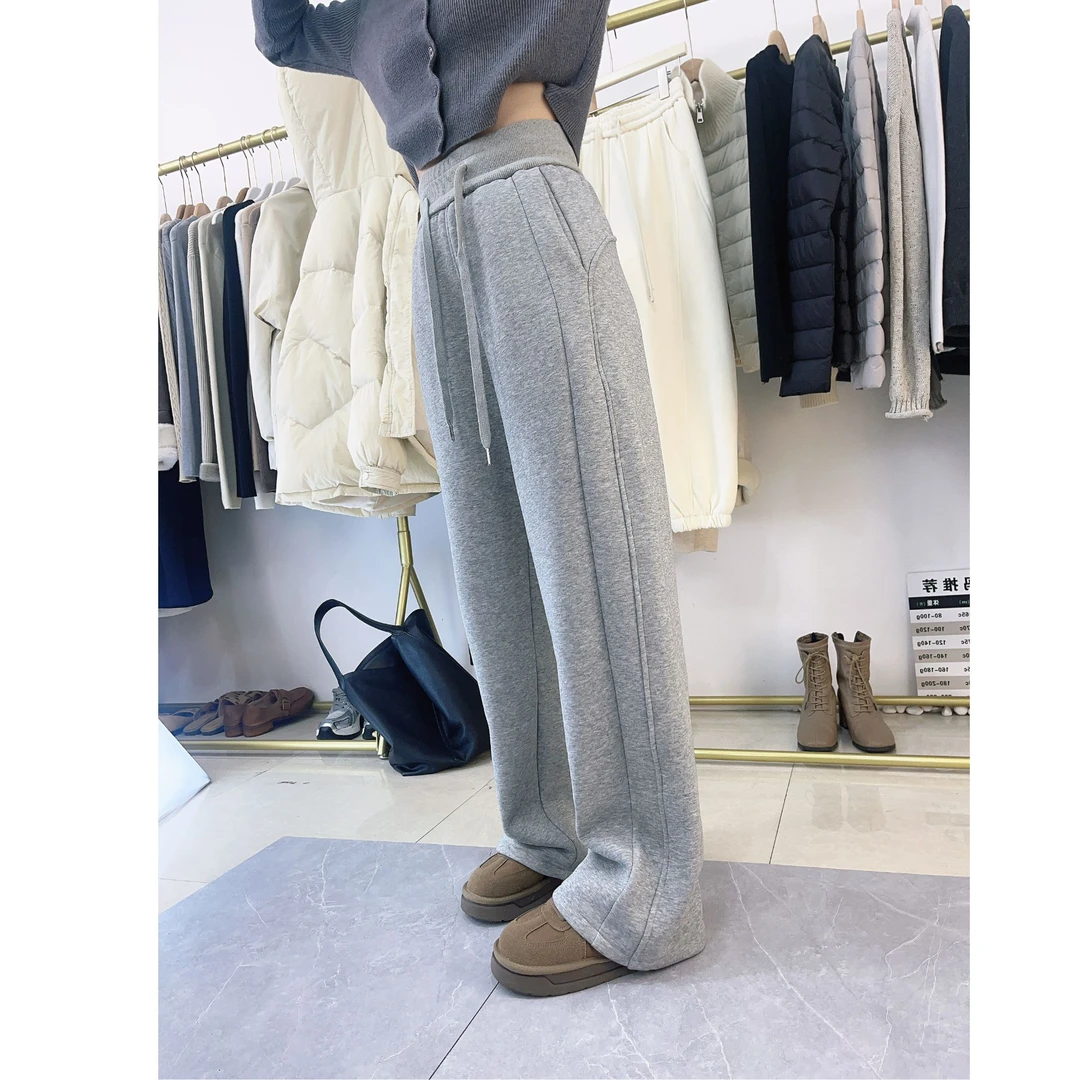 加绒秋冬2025新款香蕉运动卫裤女高腰休闲窄版直筒阔腿拖地长裤