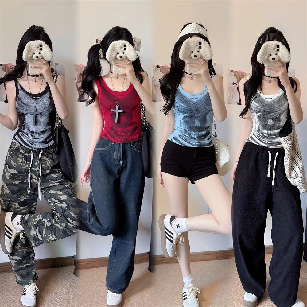 人棉印花美背自带固定杯垫