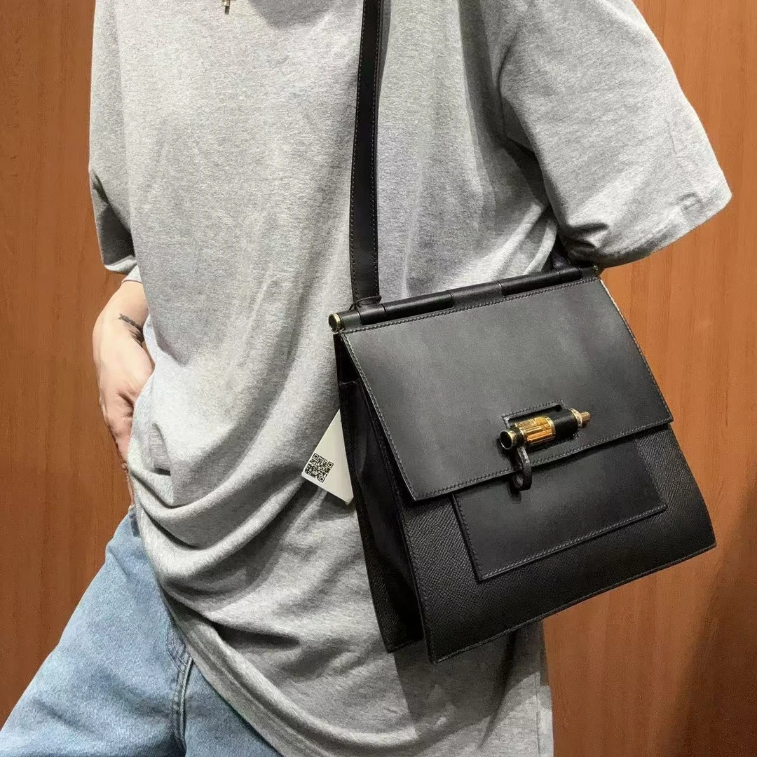 95新 Hermes/爱马仕 【蕾】36 0619 黑色金扣单肩包