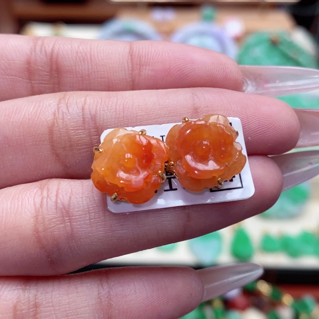 银S925镶嵌翡翠耳饰筱**衍翡翠耳饰