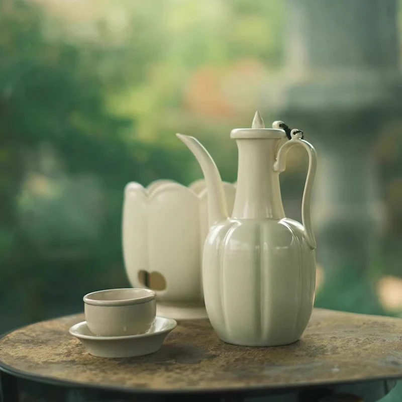 梵山堂白泥仿宋执壶宋壶中式温茶酒精炉景德镇陶瓷茶具煮茶壶