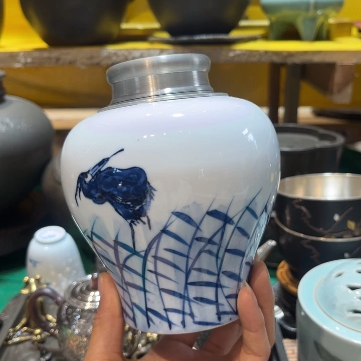 蜜安罐瓷香炉锡茶则