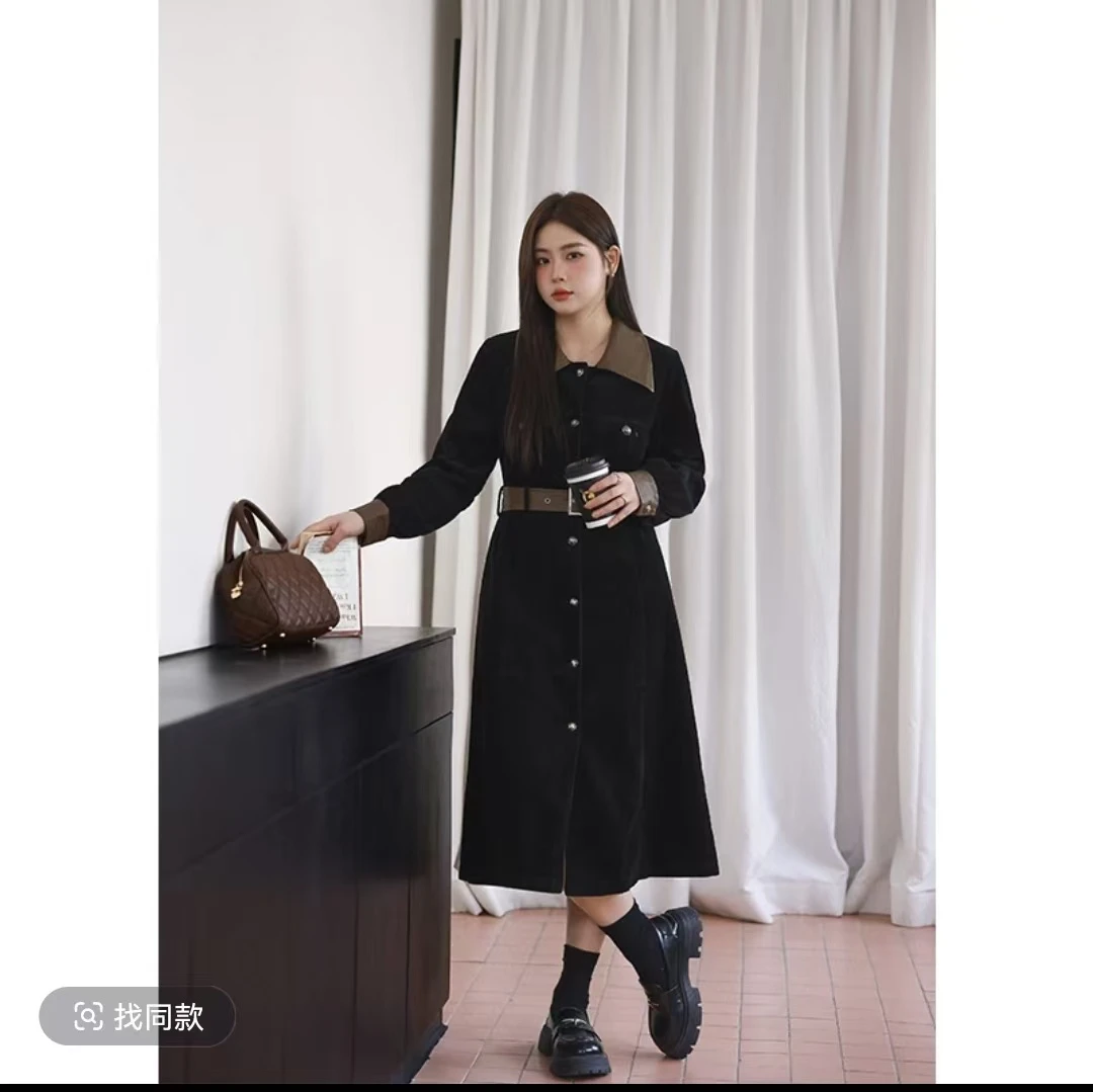 A字裙轻职风单排扣纯色连衣裙时尚显瘦轻奢裙子气质网红春季216