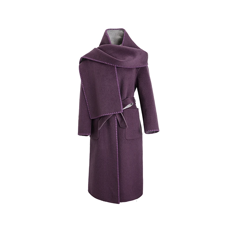 生活在左2025秋冬绵羊毛双面呢配围巾渐变保暖宽松外套T1954262