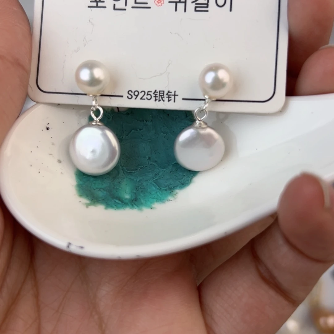淡水珍珠耳饰银S925镶嵌