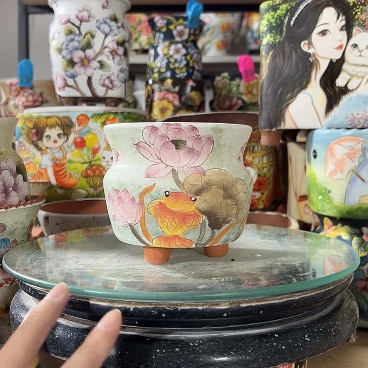 景德镇手绘花盆满38包邮