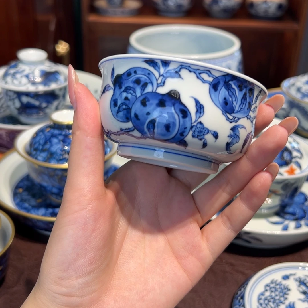 青花雯华堂手绘杯杯