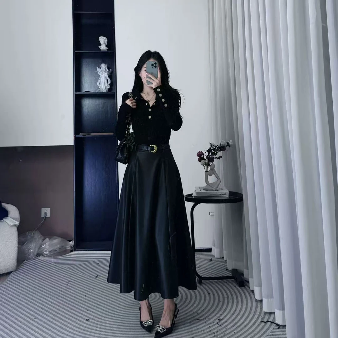 时尚套装收腰赫本风气质秋冬女装时尚法式黑色裙子6600