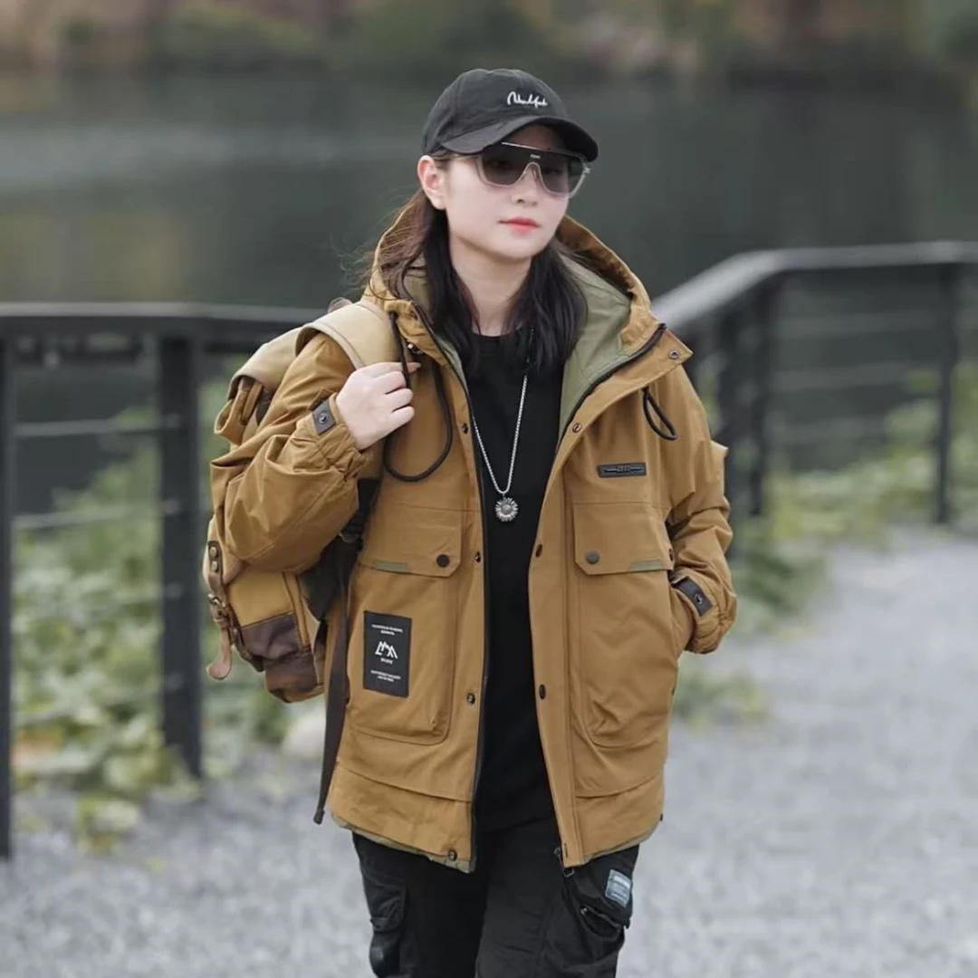 【棉服】棉衣上新款2510-1户外机能风连帽刺绣多口袋棉衣外套