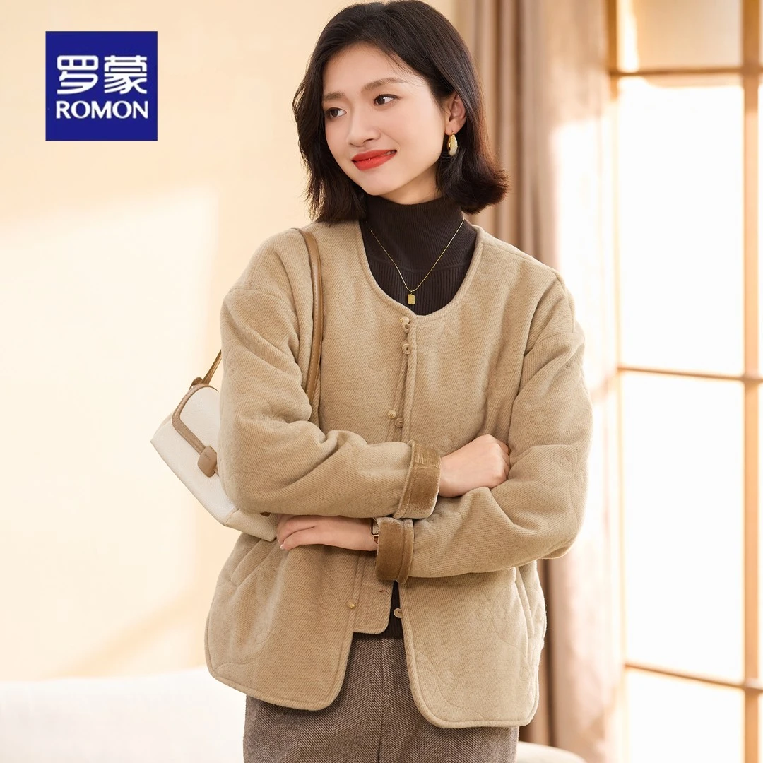 罗蒙妈妈装秋冬季休闲毛呢外套2025新款中老年冬装保暖开衫上衣女