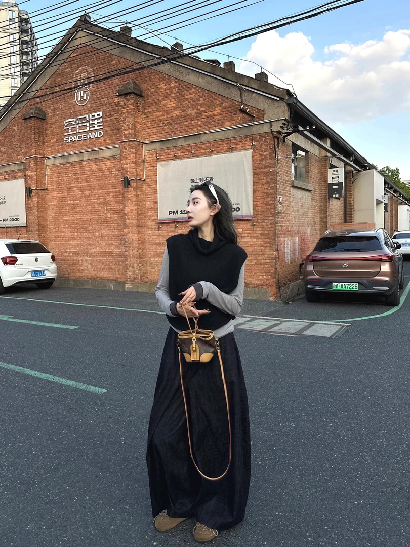 秋季新款纯欲慵懒风INS风时尚套装长袖针织马甲气质阔腿休闲裤