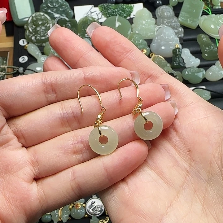 银S925镶嵌和田玉耳饰