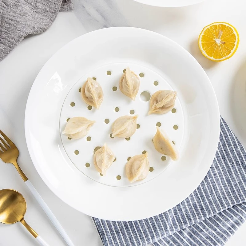 景德镇骨瓷饺子盘碟子双层沥水盘家用圆形水果盘餐具陶瓷水饺盘子