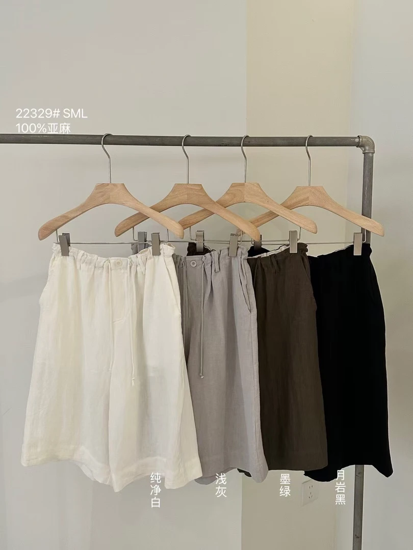【南希】22329 夏季亚麻短裤百搭阔腿裤五分裤舒适