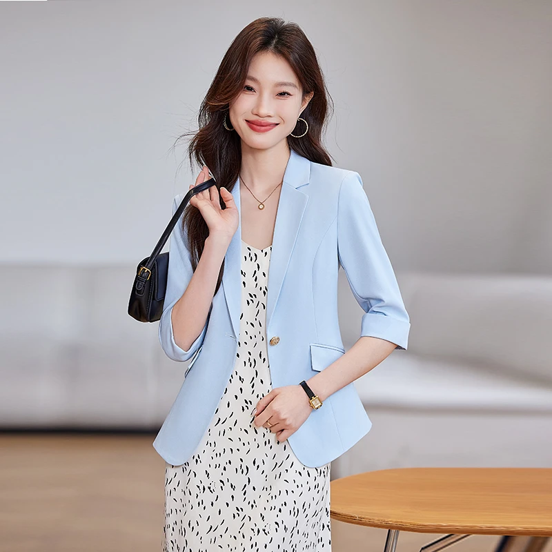 西装外套女款爆款2025七分袖夏小个子修身显瘦职业百搭一粒扣西服