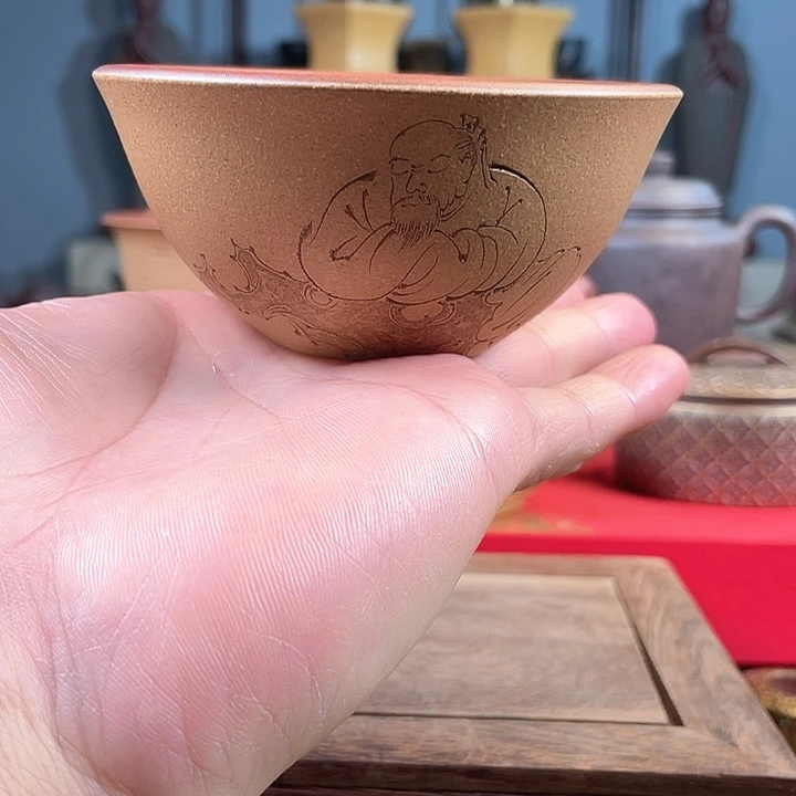 茶杯紫砂紫砂人物茶碗微瑕
