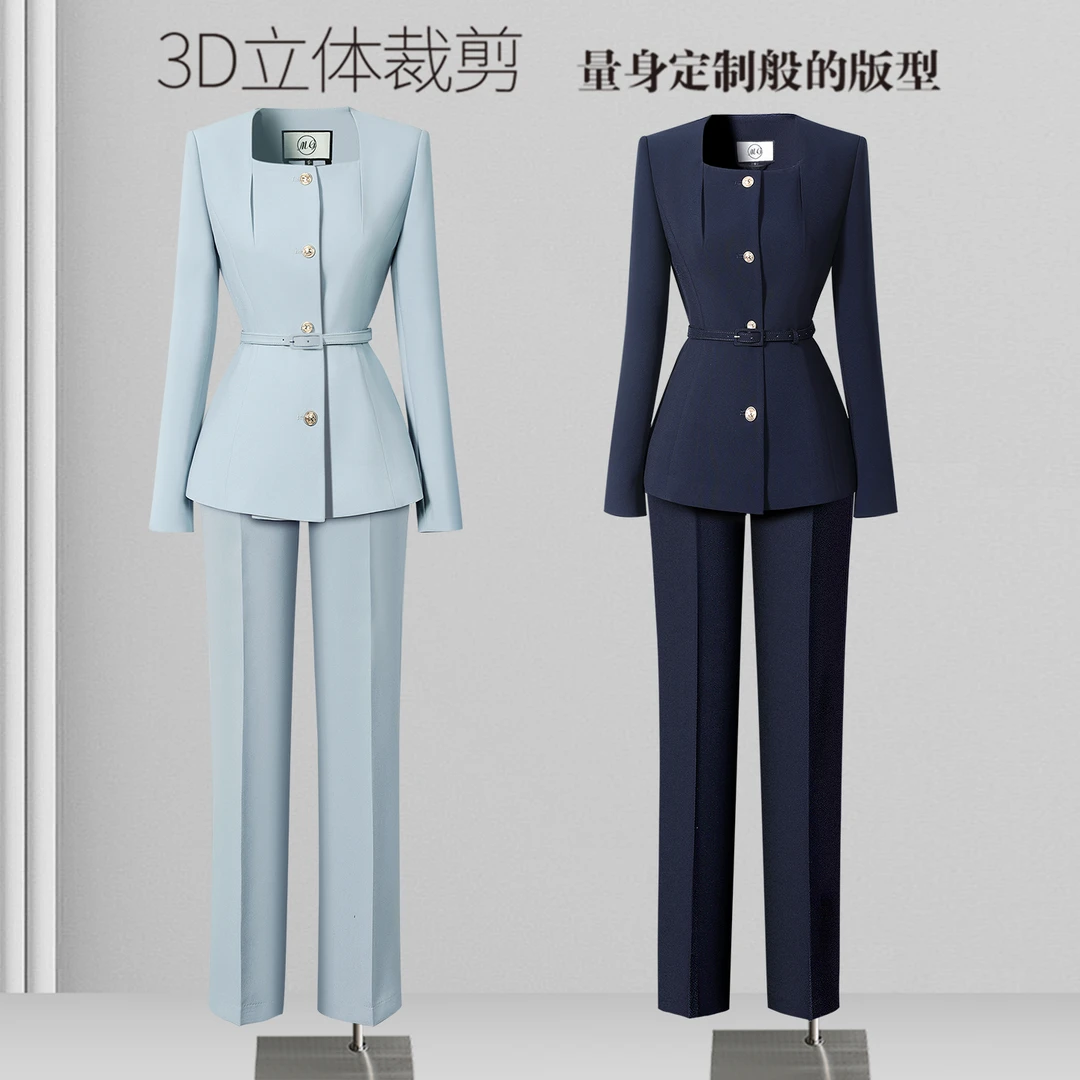 职业套装女春秋时尚修身商务上班通勤OL白领售楼部前台接待工作服