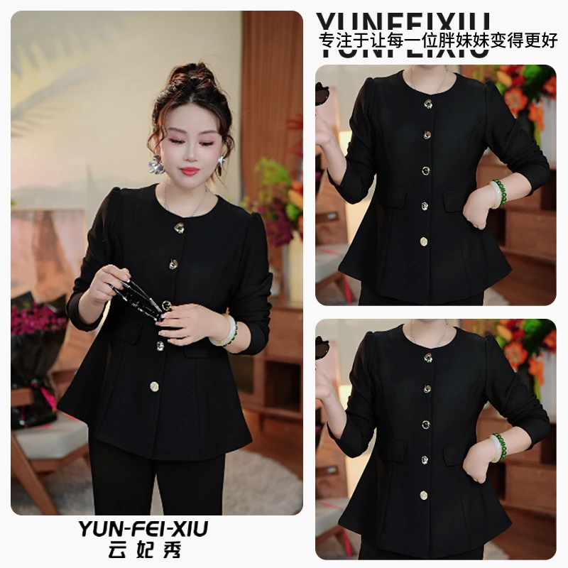 云妃秀大码女装外套圆领纽扣点缀宽松显瘦遮肉胖妹妹秋季68683