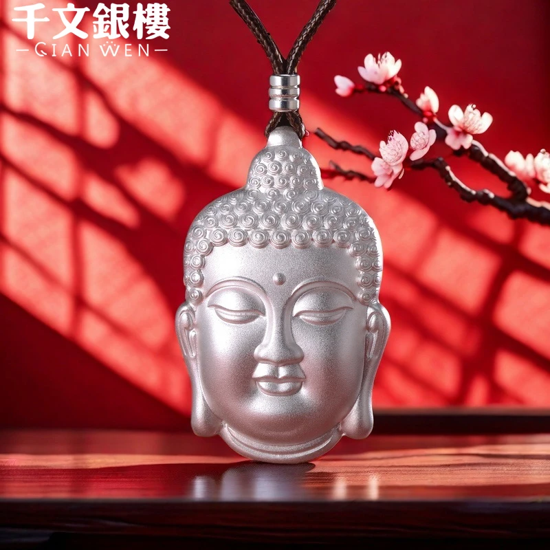 吊坠足银 古法大日如来佛头吊坠非实心素款挂坠