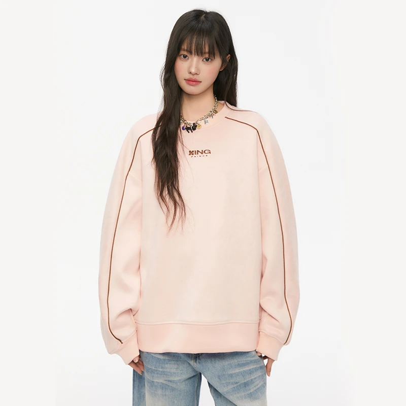 king prince美式复古粉色长袖卫衣女百搭宽松oversize外套