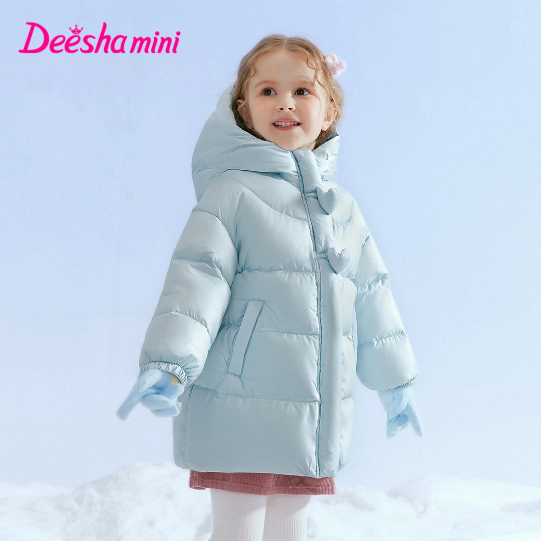 笛莎婴幼女童中长款羽绒服冬季防风帽儿童外套时尚保暖-332556511