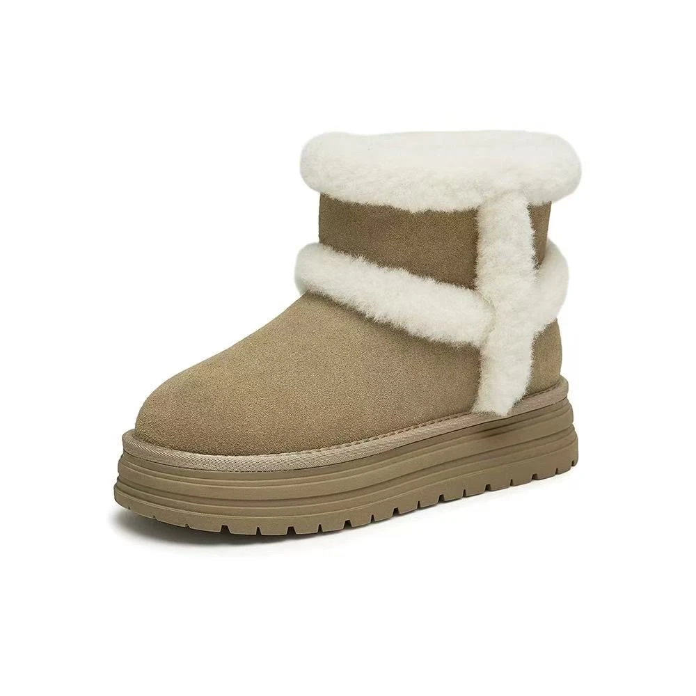 C2426 蘑菇色 冬季厚底圆头女士高帮保暖雪地靴