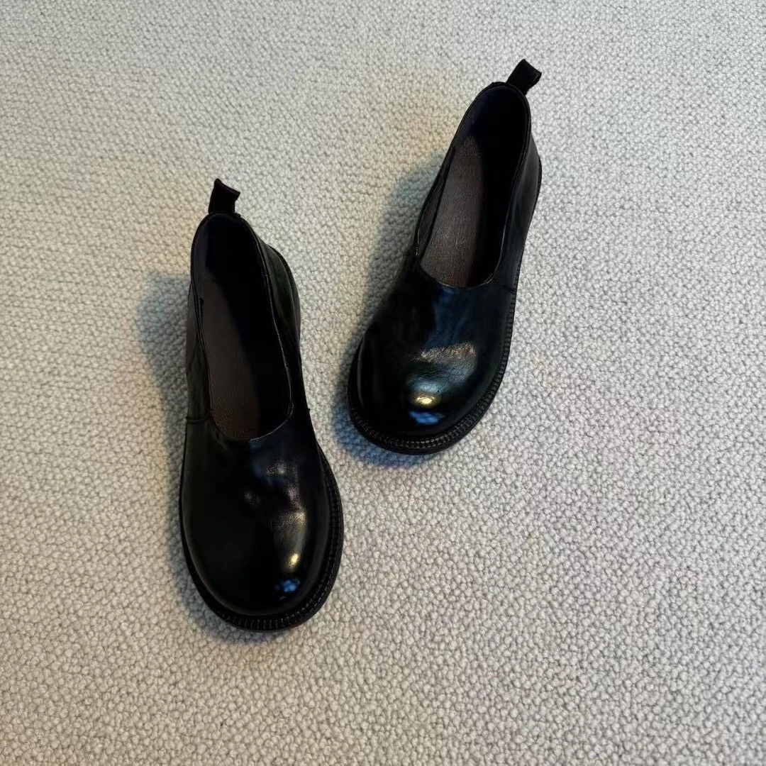 六也「轻奢擦色」法式复古风圆头深口一脚蹬舒软底舒适乐福鞋L850