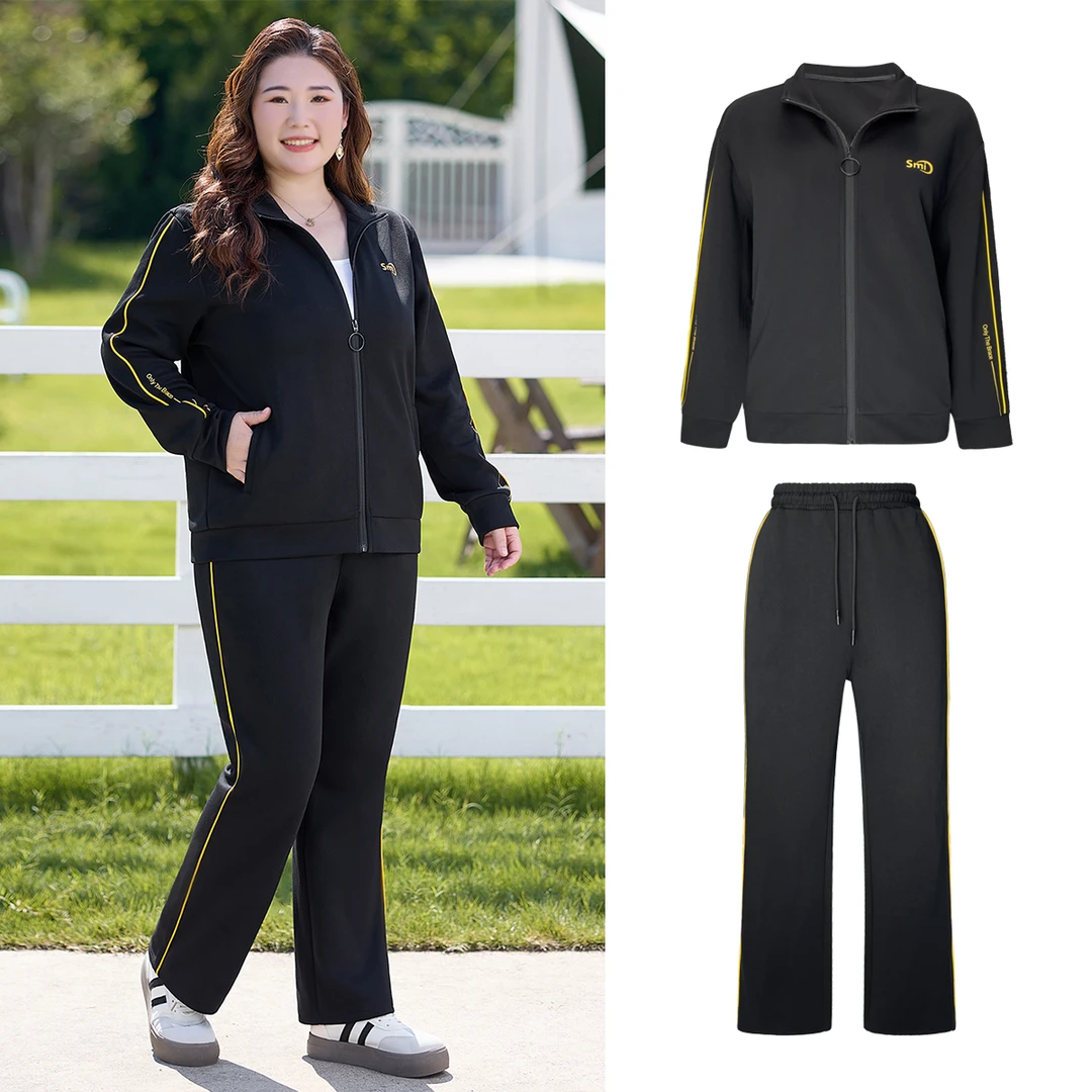 秋冬妈妈装运动套装女大码长袖休闲服外套2025新款胖mm宽松两件套