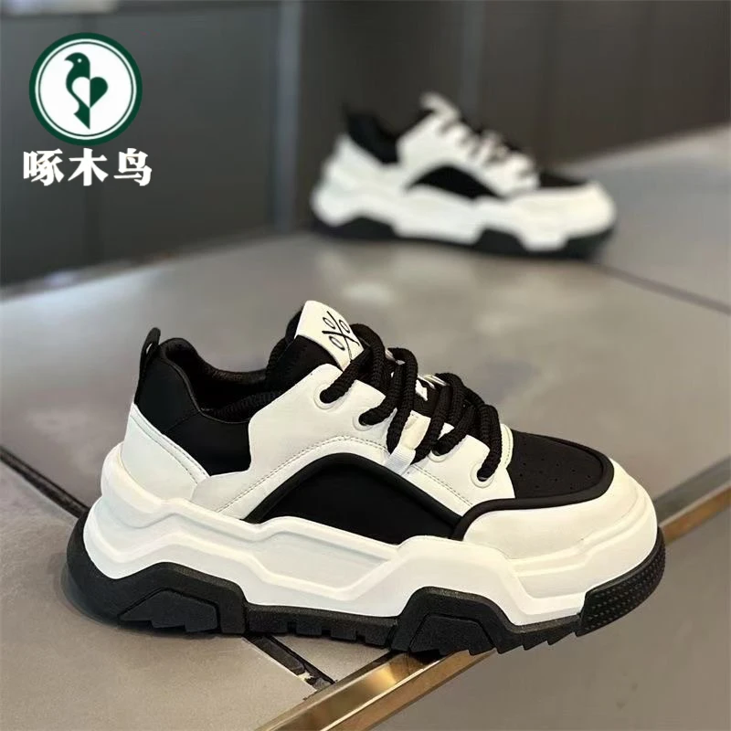 【正品】啄木鸟春秋男鞋新款透气小白鞋爆款百搭板鞋时尚运动老爹鞋