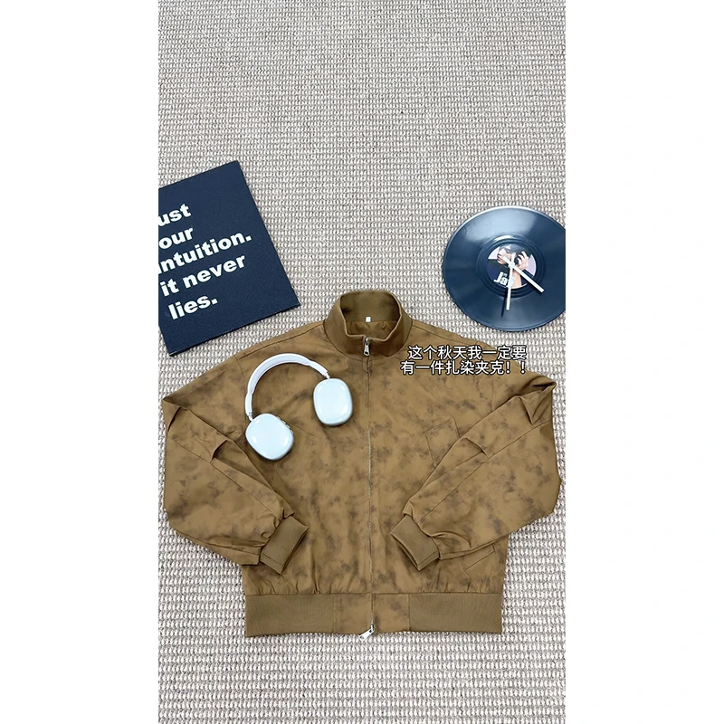 美式复古飞行夹克春秋季扎染新款棒球服宽松痞帅休闲男女同款外套