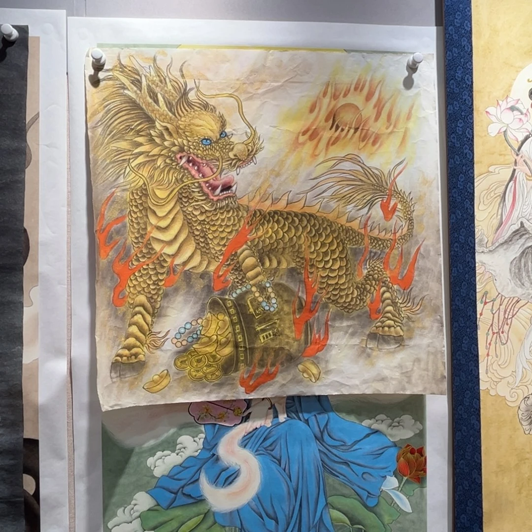 ****️国画马老师斗方麒麟作品