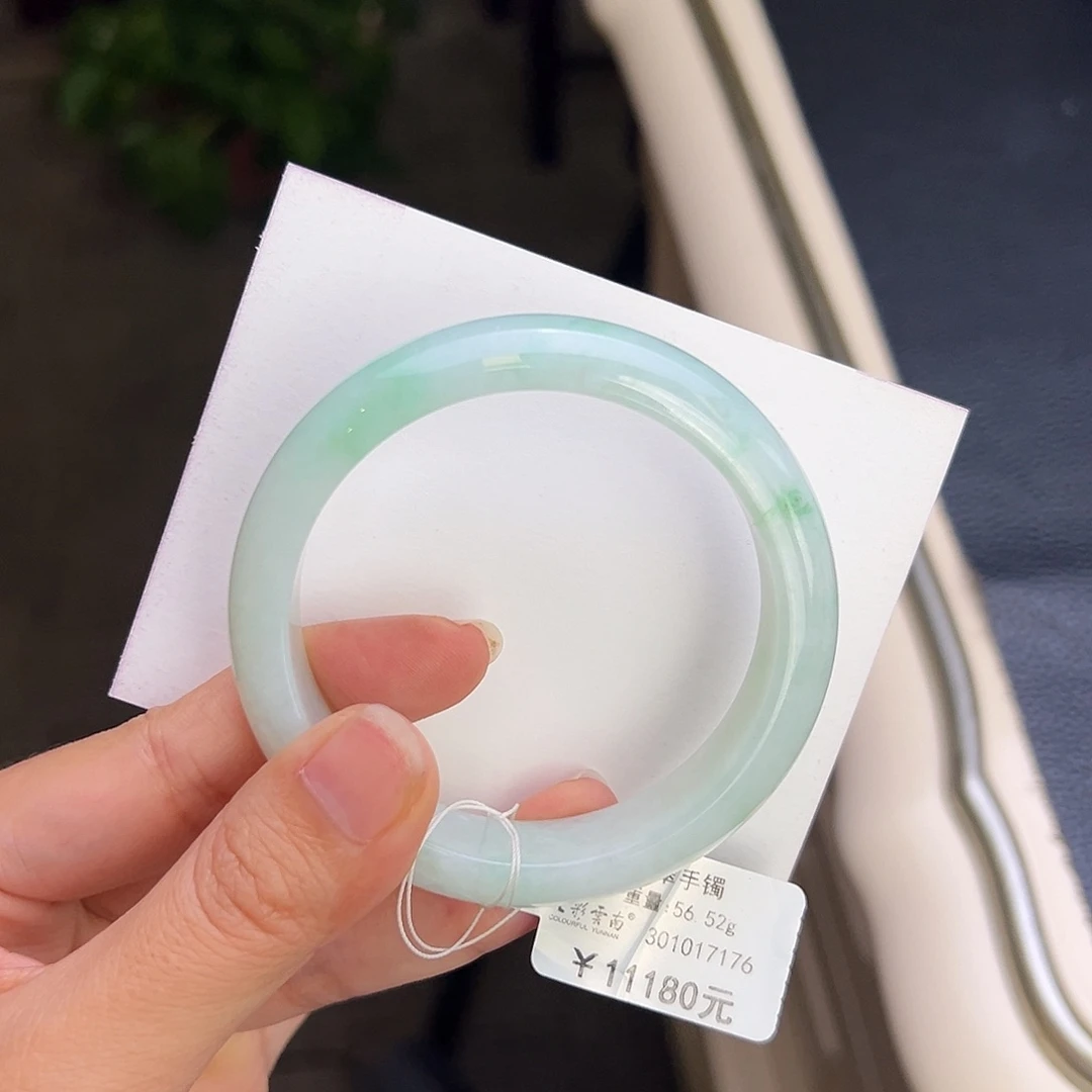 翡翠未镶嵌手镯54.8糯冰绿花