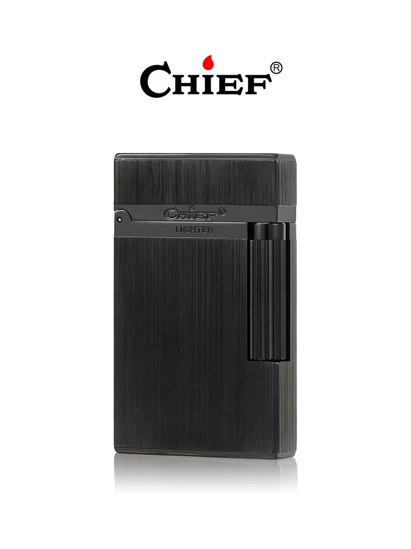 CHIEF首领朗声火机黑拉丝侧滑纯黄铜送男友生日礼物高档防风充气