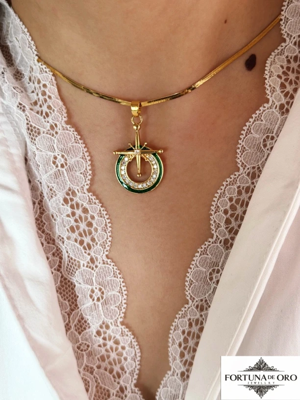 铜项链 8号行星绿金色项链时尚百搭