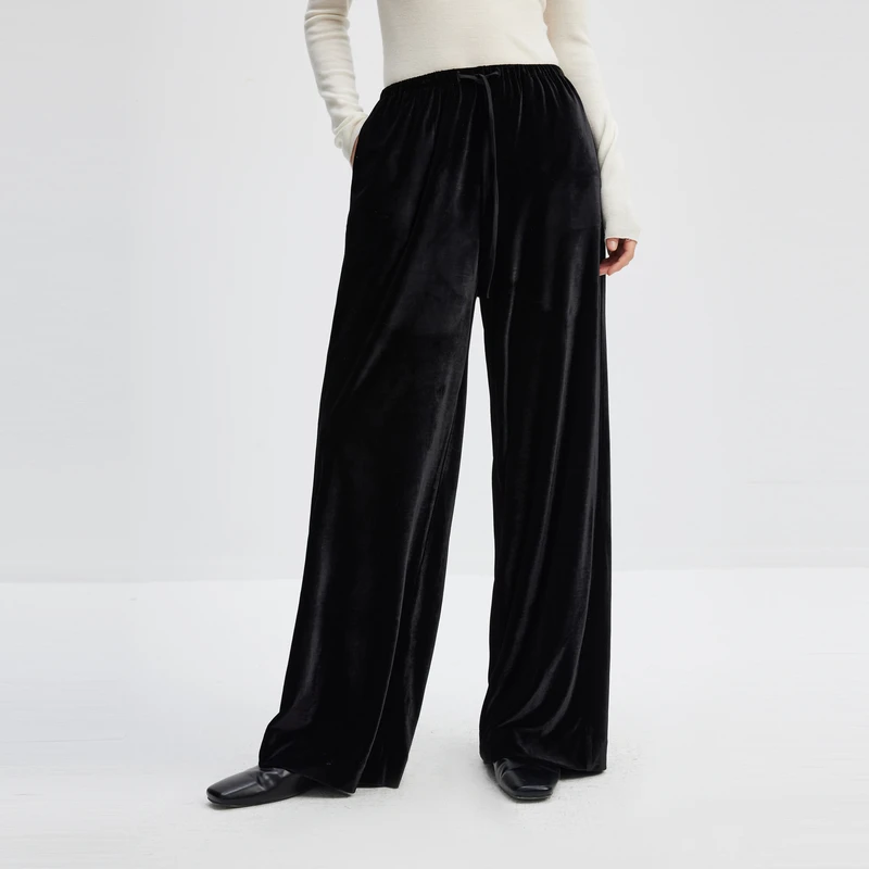 籽言专属LEISURE/三彩·丽雪直筒阔腿丝绒裤1101