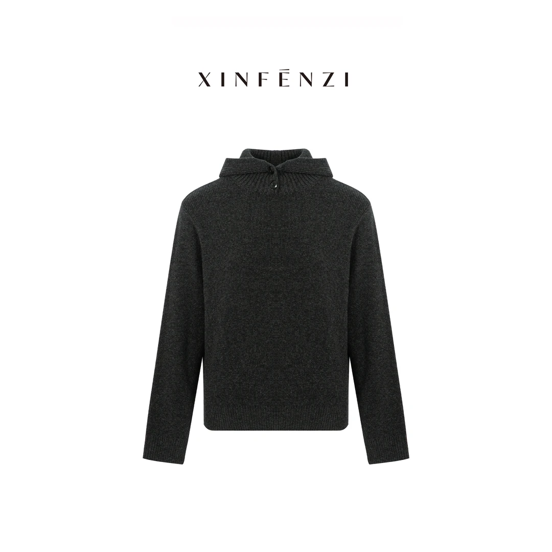 【循环曲】XINFENZI 极简厚实纽扣连帽极简套头毛衣 51515