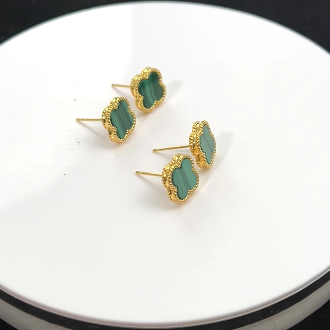 DS64924-18k金镶嵌孔雀石耳钉-多样性发其一-10*2.4mm(（WJ）
