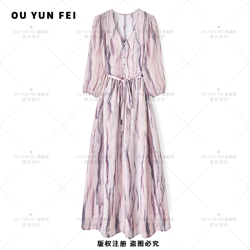 高级感连衣裙女新款气质显瘦穿搭时尚洋气印花长裙XY1207