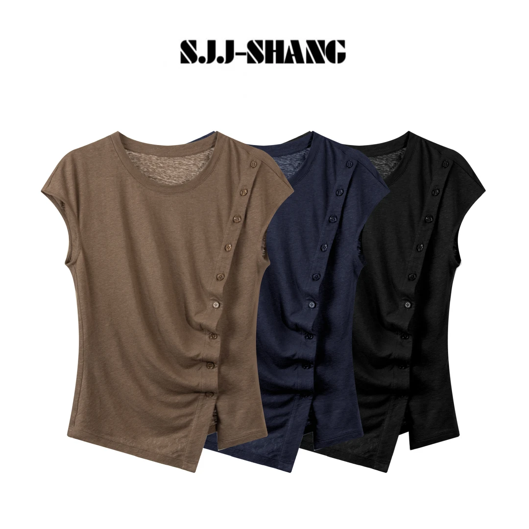 SHANG-JJ【心机短袖】25ss新品亚麻+棉凉爽柔软质感上衣q134228p