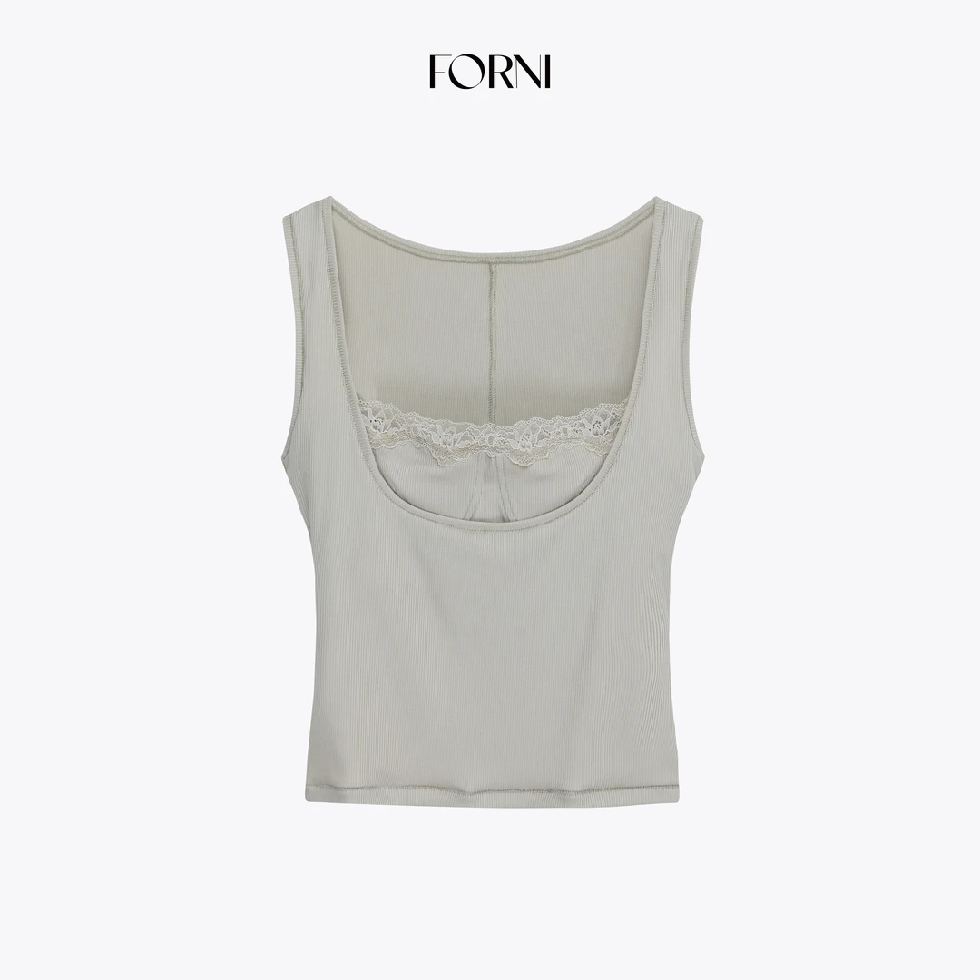 FORNI 舞蹈生天菜 纯欲拼接蕾丝假两件吊带背心针织长袖上衣