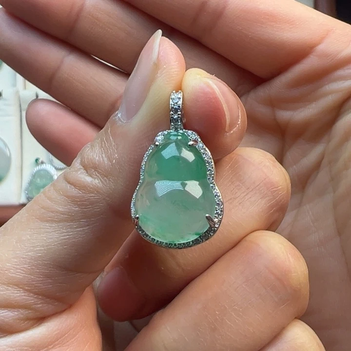 石英质玉银S925镀金镶嵌颈饰