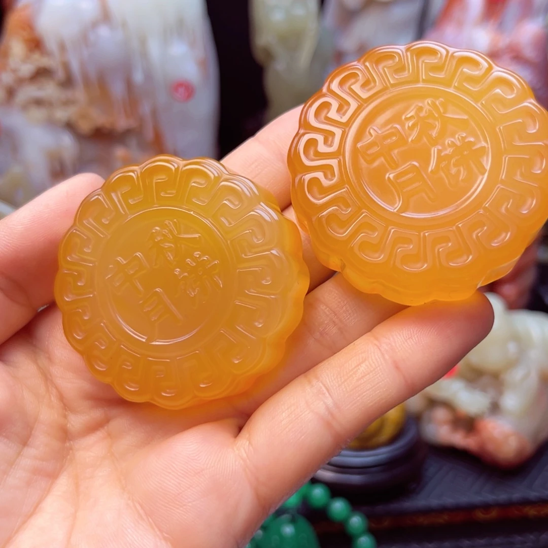 寿山石中秋月饼手把