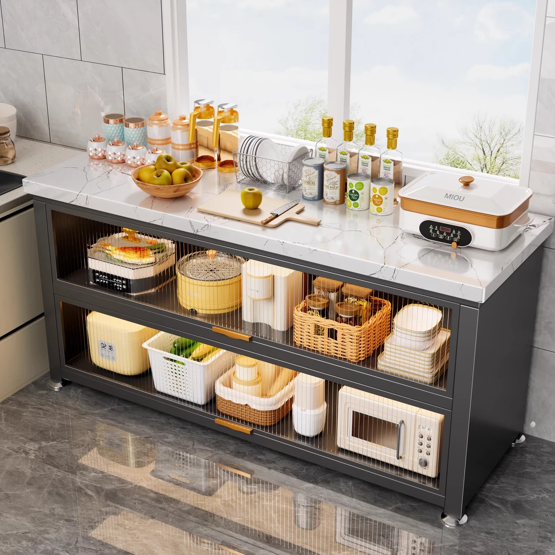 厨房置物架多功能岩板储物柜多层收纳柜一体靠墙微波炉调料品架子