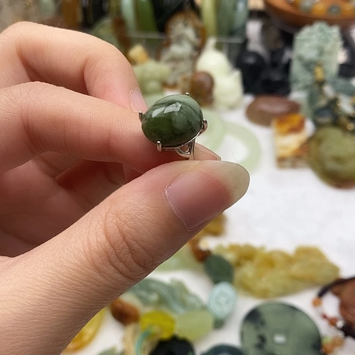 蛇纹石玉合金戒指