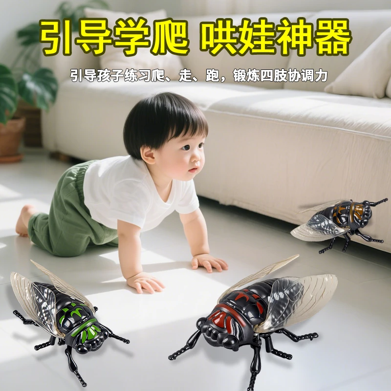 创意上链条知了动物仿真模型甲壳虫男孩发条爬行哄娃神器影子舞