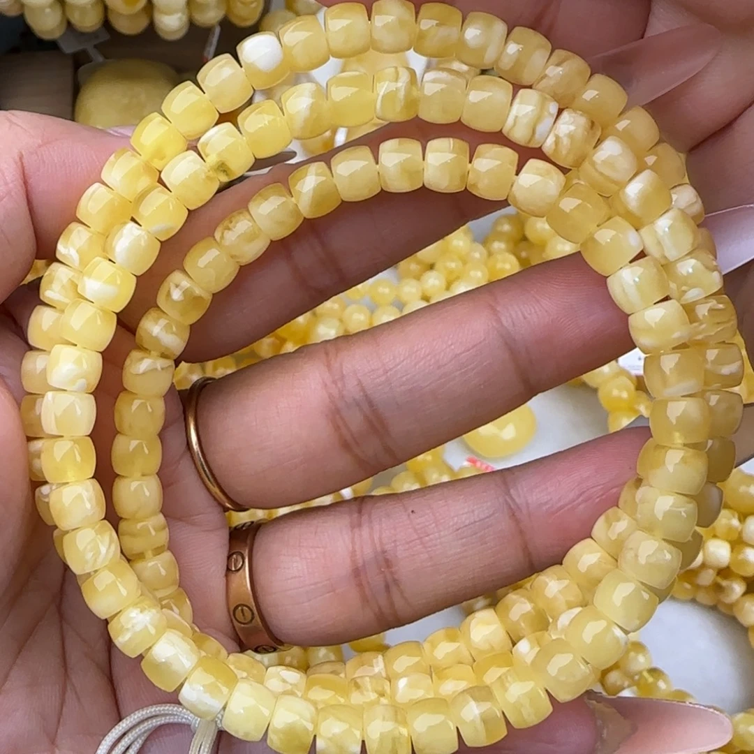 蜜蜡未镶嵌手链金白虎皮妖花直切