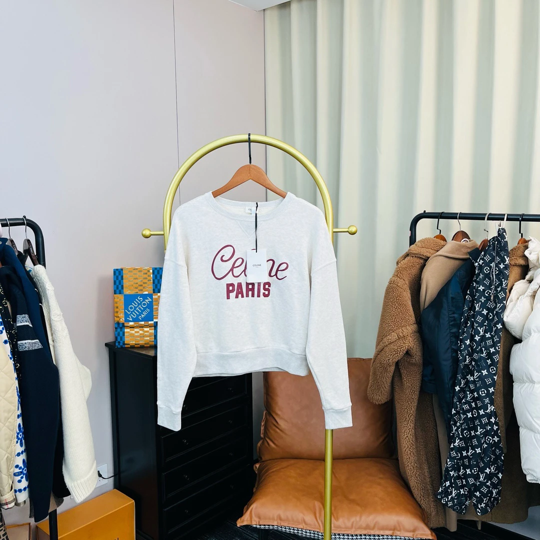 全新未使用 Celine/思琳 灰色胸前大logo卫衣 L码 全新带吊牌