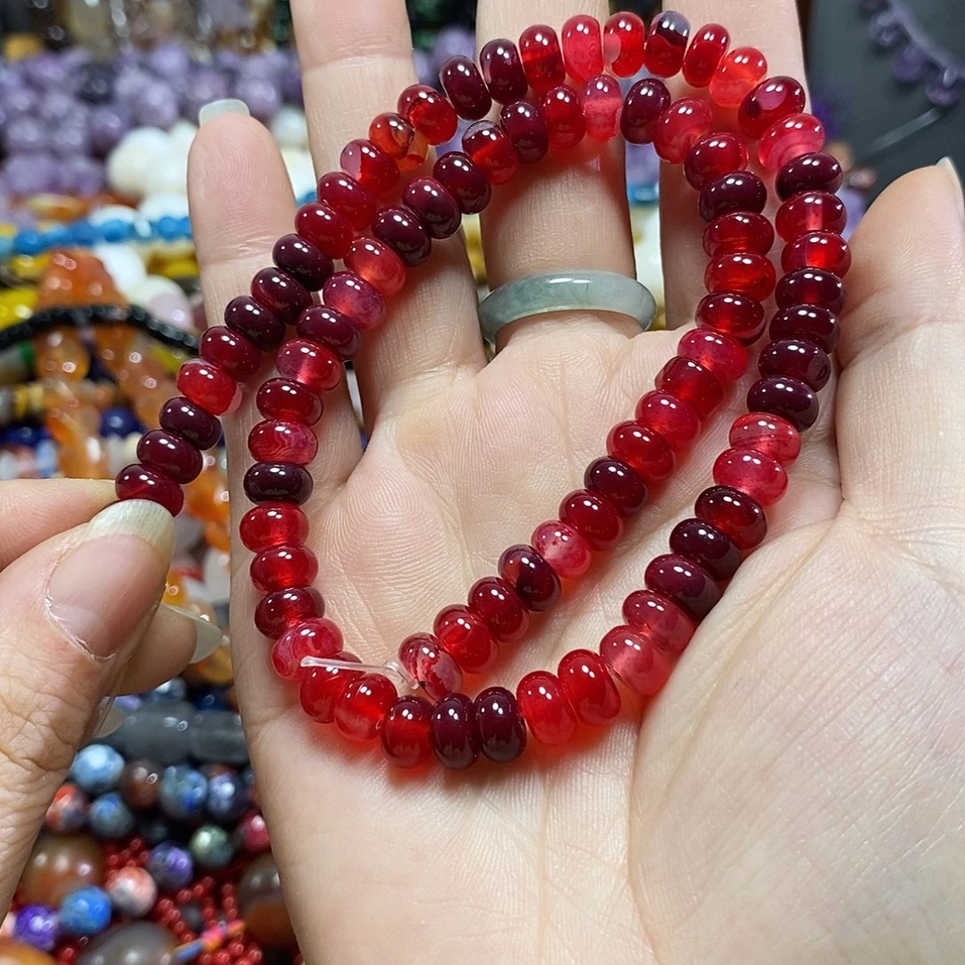 玛瑙/玉髓未镶嵌珠宝半成品鸽血红玛瑙算盘一条卡8mm
