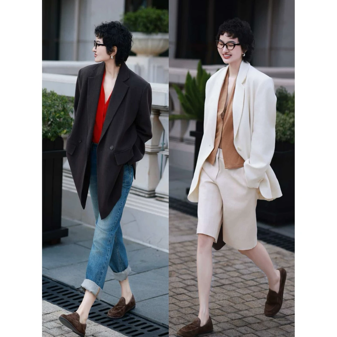 【乌木玫瑰】高端汉麻廓形西装 撞色套装
