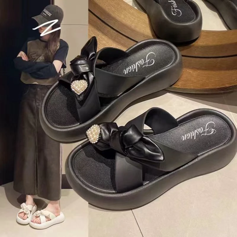 2025年8818蝶结新款仙女时尚百搭网红夏季软底外穿女拖鞋